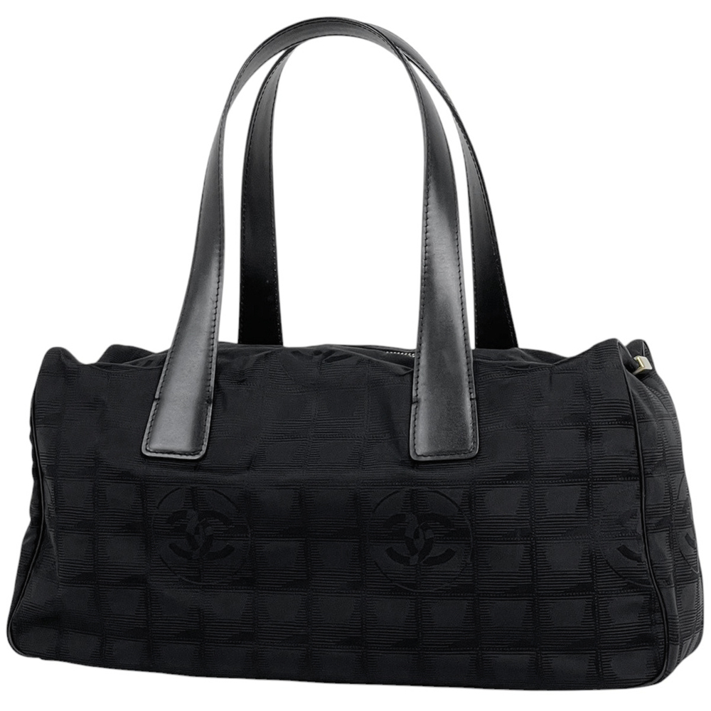 Chanel CHANEL Handbag New Travel Line Coco Mark Nylon Jacquard Black Women's